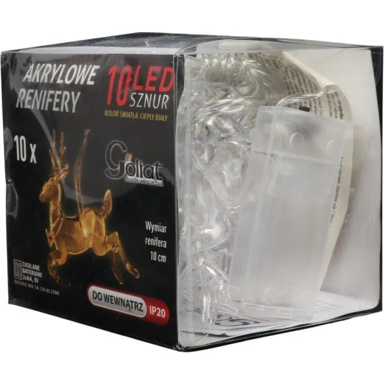 Lampki Choinkowe Na Sznurze AKRYLOWE RENIFERY 10 LED Na Baterie 10 cm