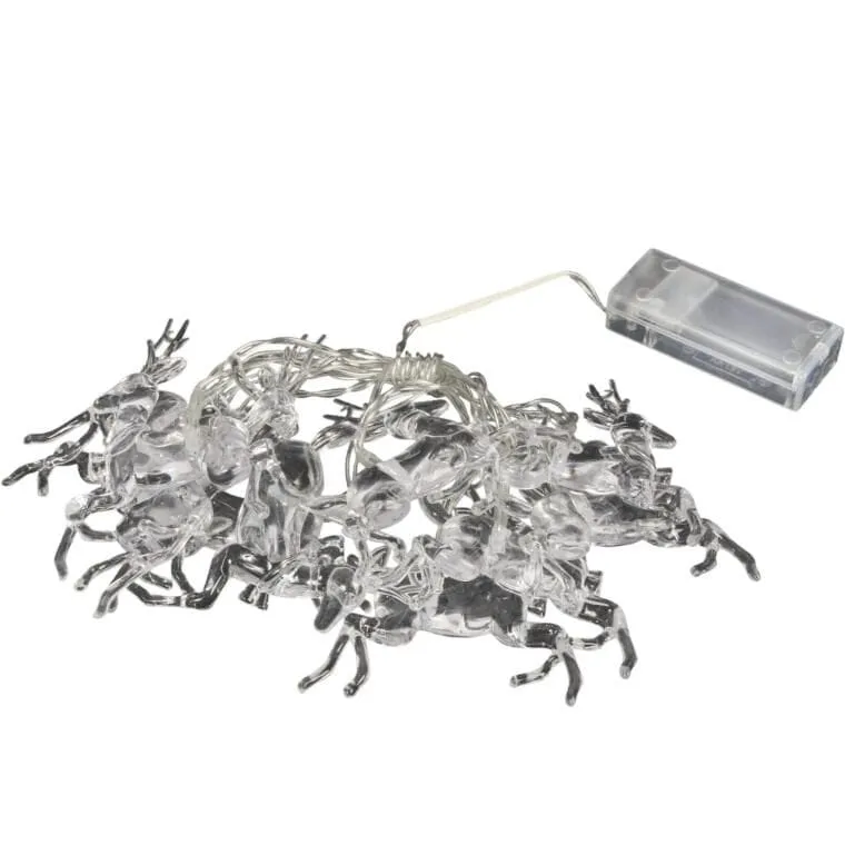Lampki Choinkowe Na Sznurze AKRYLOWE RENIFERY 10 LED Na Baterie 10 cm