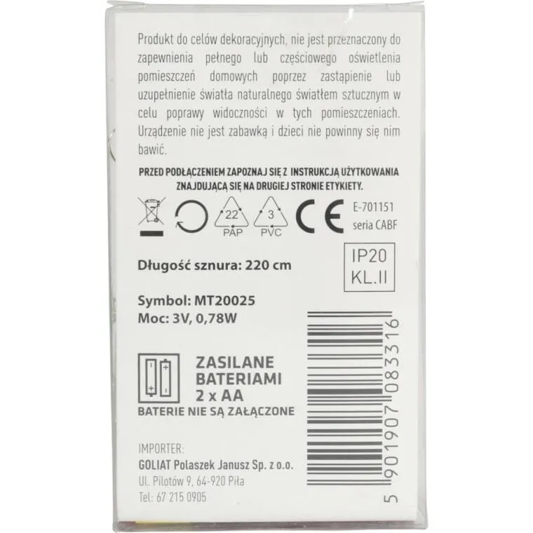 Lampki Choinkowe Na Sznurze CHOINKI 20 LED Na Baterie - ZIELONE
