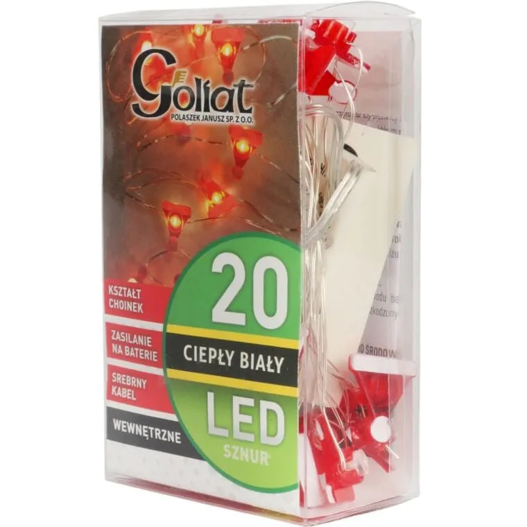 Lampki Choinkowe Na Sznurze CZAPKI MIKOŁAJA 20 LED Na Baterie