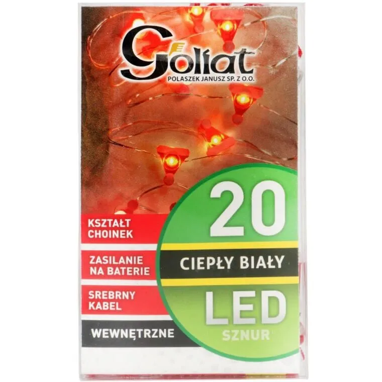 Lampki Choinkowe Na Sznurze CZAPKI MIKOŁAJA 20 LED Na Baterie