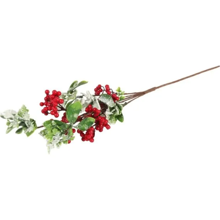 GAŁĄZKA Z JARZĘBINĄ I Ośnieżonymi Liścmi 70 cm - Czerwona