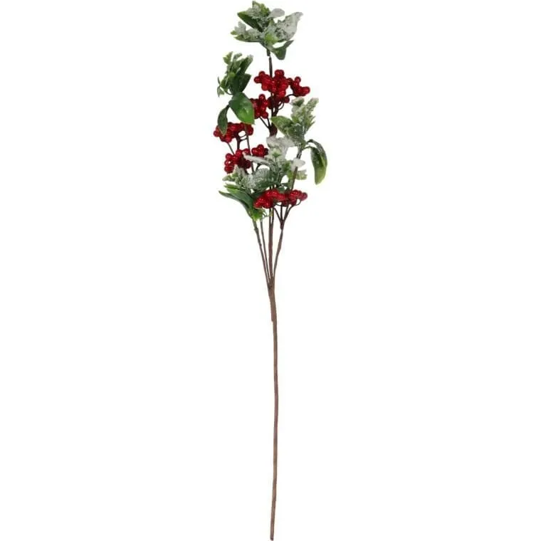 GAŁĄZKA Z JARZĘBINĄ I Ośnieżonymi Liścmi 70 cm - Czerwona
