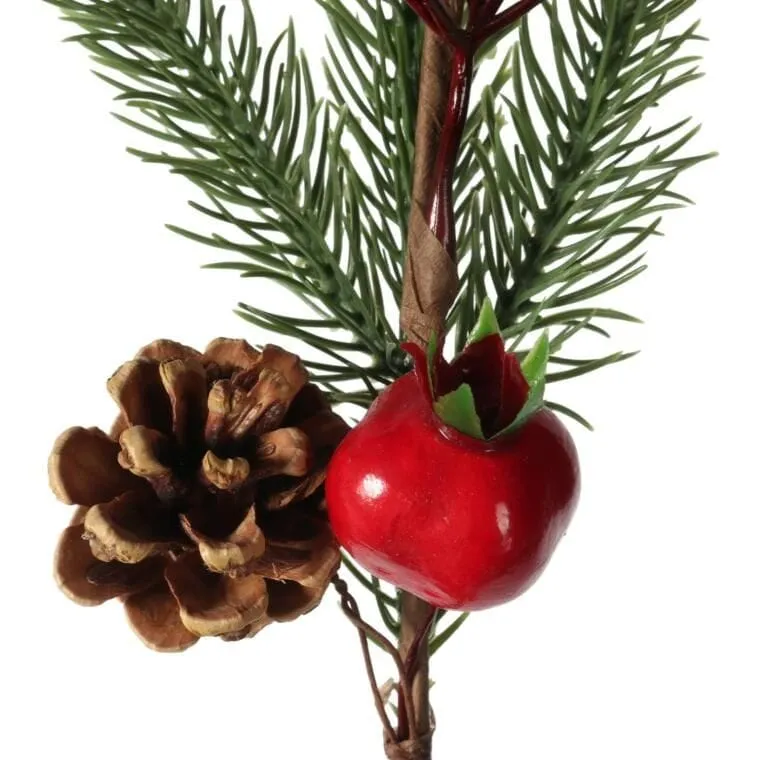GAŁĄZKA ŚWIERKOWA Z JARZĘBINĄ OŚNIEŻONA 34 cm - Czerwona