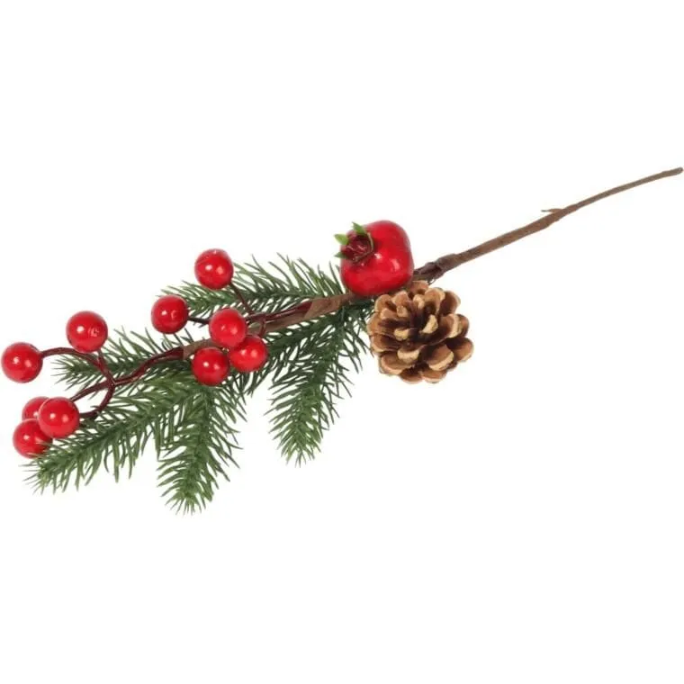 GAŁĄZKA ŚWIERKOWA Z JARZĘBINĄ OŚNIEŻONA 34 cm - Czerwona