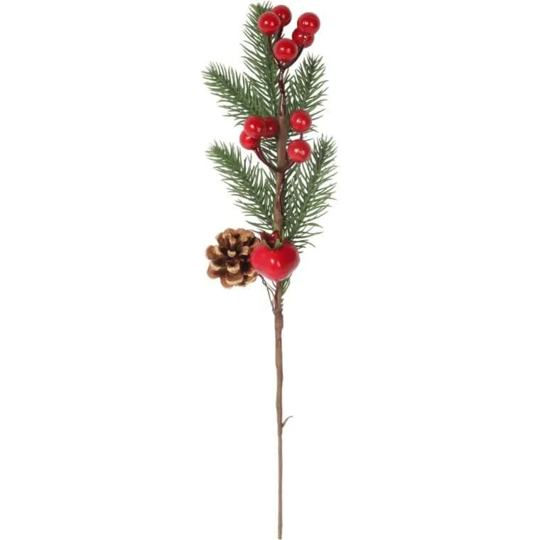 GAŁĄZKA ŚWIERKOWA Z JARZĘBINĄ OŚNIEŻONA 34 cm - Czerwona