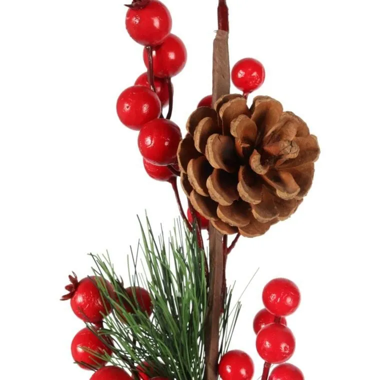 GAŁĄZKA ŚWIERKOWA Z JARZĘBINĄ 60 cm - Czerwona