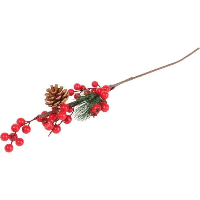 GAŁĄZKA ŚWIERKOWA Z JARZĘBINĄ 60 cm - Czerwona