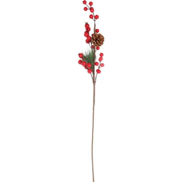 GAŁĄZKA ŚWIERKOWA Z JARZĘBINĄ 60 cm - Czerwona