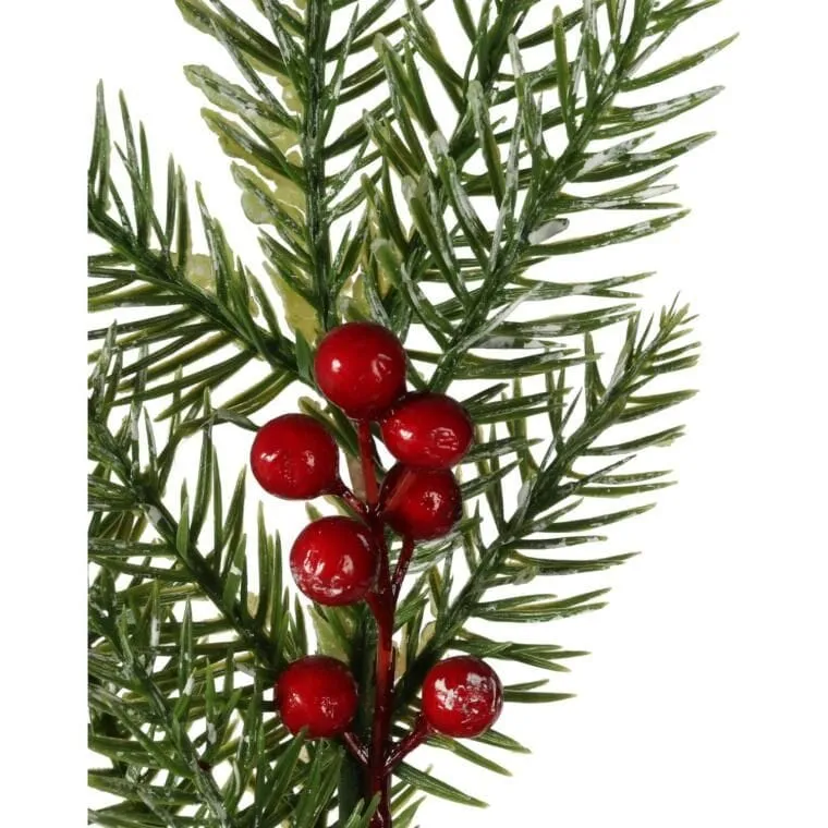 GAŁĄZKA ŚWIERKOWA Z JARZĘBINĄ 63 cm - Czerwona