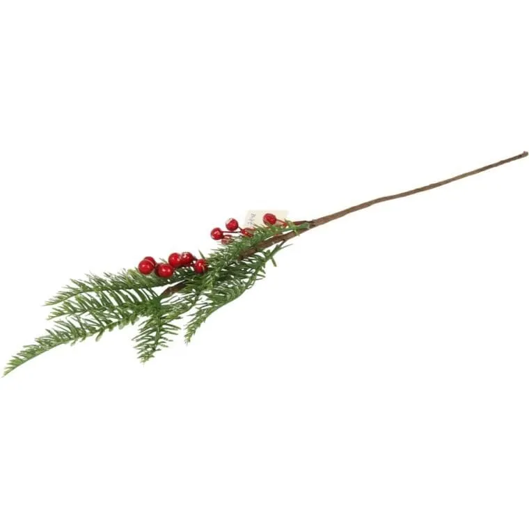 GAŁĄZKA ŚWIERKOWA Z JARZĘBINĄ 63 cm - Czerwona