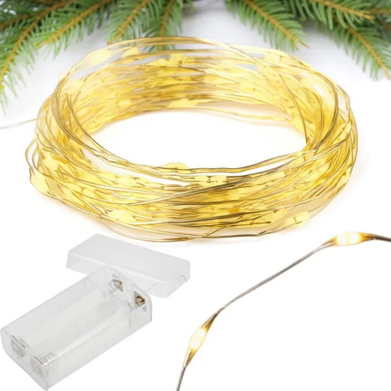 Lampki 10 LED Światełka Mikro Druciki Na Baterie Światło Ciepłe - Białe