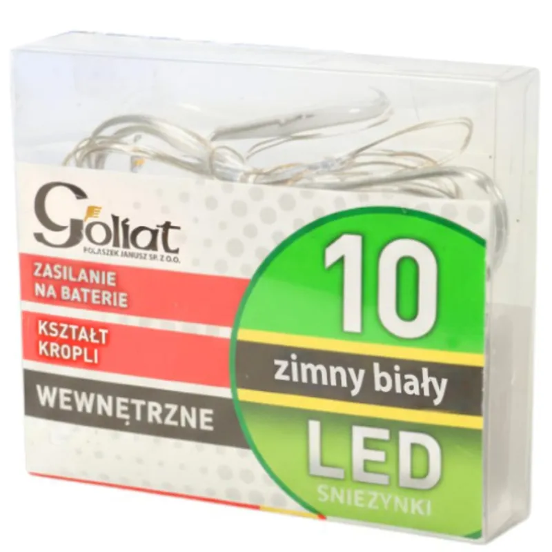 Energooszczędne Lampki Choinkowe-Łezki Na Białym Druciku Z 10 LED, Zimny Kolor, Zasilane Na Baterie AA - Biały