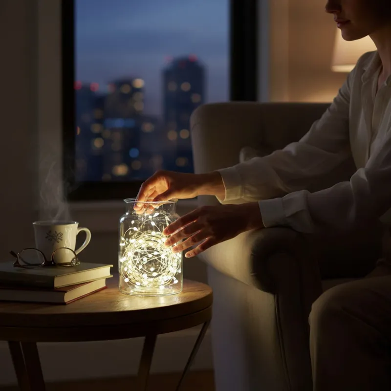 Energooszczędne Lampki Choinkowe-Łezki Na Białym Druciku Z 10 LED, Zimny Kolor, Zasilane Na Baterie AA - Biały