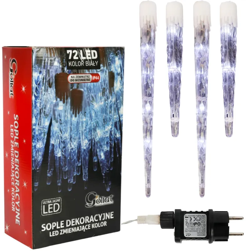 Lampki Zewnętrzne Sople Płynące 24 Sztuki 72 LED Stalaktyty Barwa Zimna - Biała