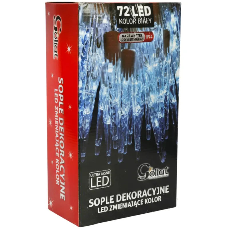Lampki Zewnętrzne Sople Płynące 24 Sztuki 72 LED Stalaktyty Barwa Zimna - Biała