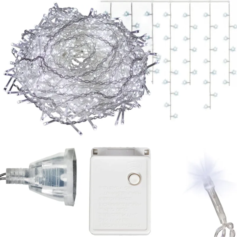 Sople 500 LED Kurtyna Lampki Zewnętrzne IP44 Zimne Flash 15 m - Białe