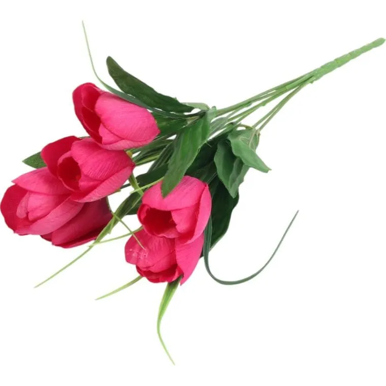 Bukiet 6 TULIPANÓW Z Trawką 34 cm - Różowy