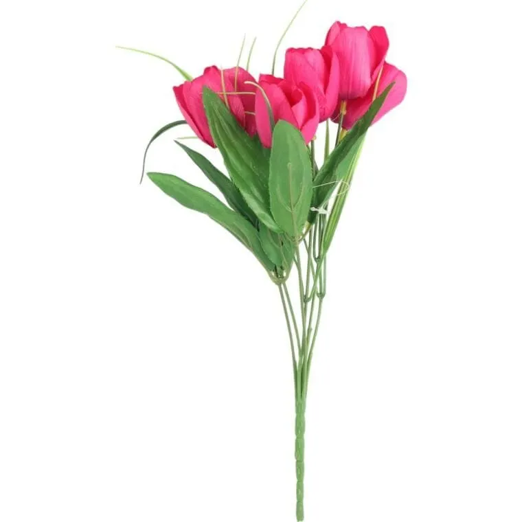 Bukiet 6 TULIPANÓW Z Trawką 34 cm - Różowy