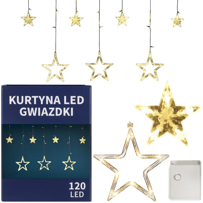 Kurtyna Świetlna Gwiazdki Ozdoby Świąteczne Lampki 120 LED Ciepły - Biały