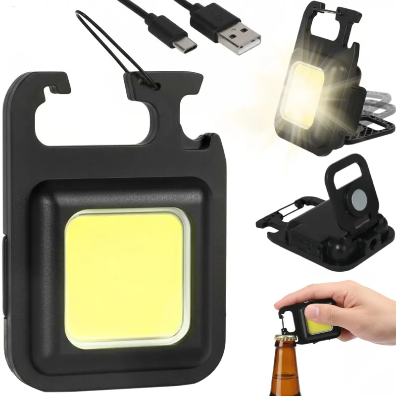 Mini Latarka Kieszonkowa Brelok LED USB Magnes Otwieracz Uchwyt