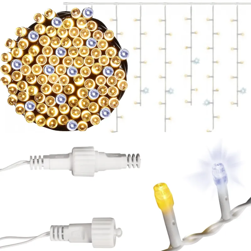 Sople 500 LED Kurtyna Lampki Zewnętrzne IP44 Białe Ciepłe +flash Zimny Biały 15 m