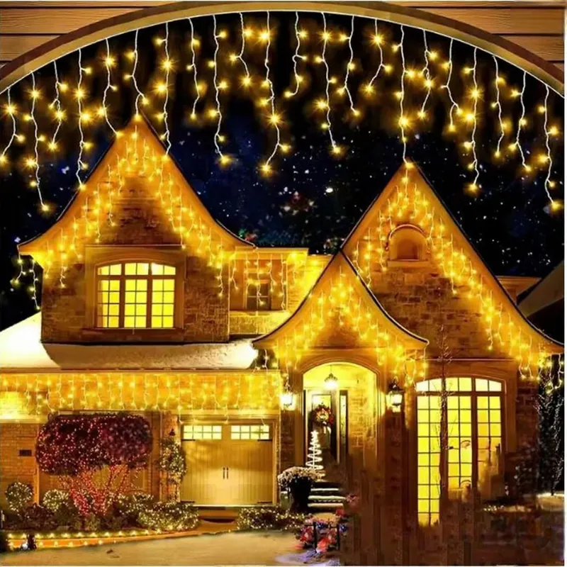 Sople 500 LED Kurtyna Lampki Zewnętrzne IP44 Białe Ciepłe +flash Zimny Biały 15 m