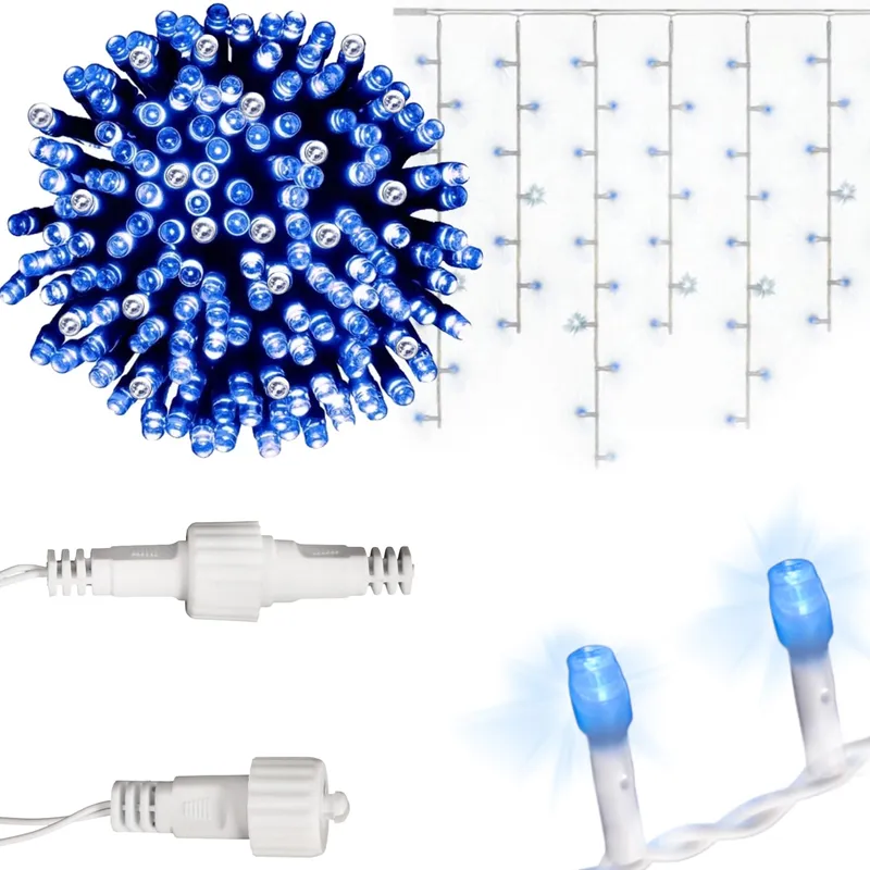Sople 500 LED Kurtyna Lampki Zewnętrzne IP44 Niebieska +flash Zimny Biały 15 m
