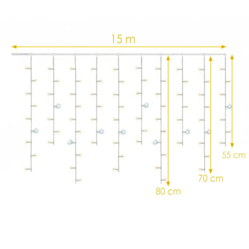 Sople 500 LED Kurtyna Lampki Zewnętrzne IP44 Białe Ciepłe +flash Zimny Biały 15 m