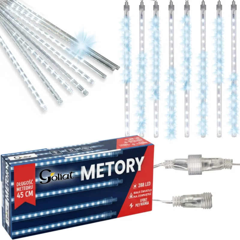 Deszcz Meteorów Sople LED Lampki Spadający Śnieg 45cm Zimny - Biały