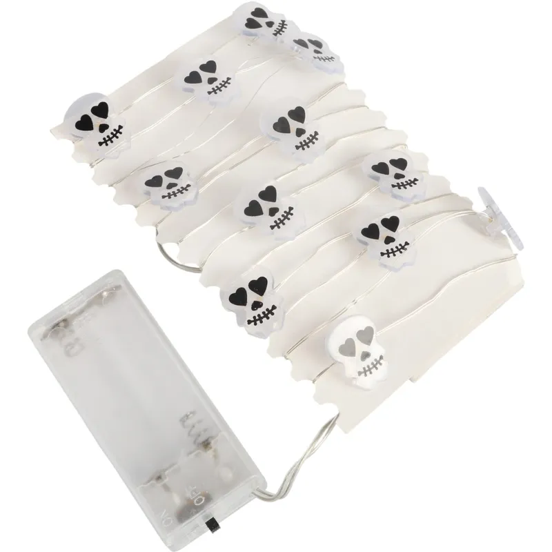 Lampki 20 LED Z Czaszkami Na Giętkim Druciku – Dekoracje Na Baterie