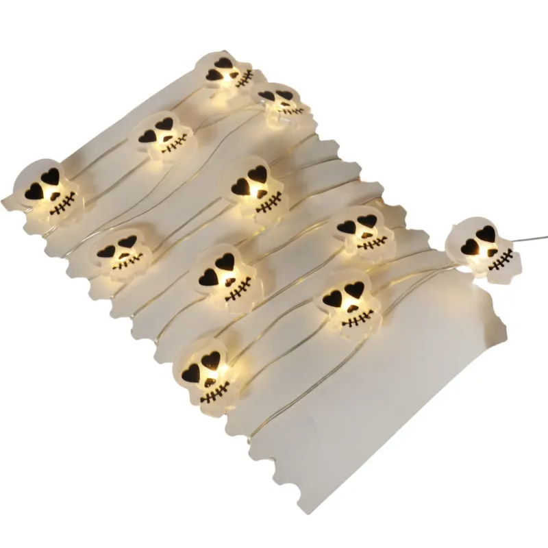 Lampki 20 LED Z Czaszkami Na Giętkim Druciku – Dekoracje Na Baterie