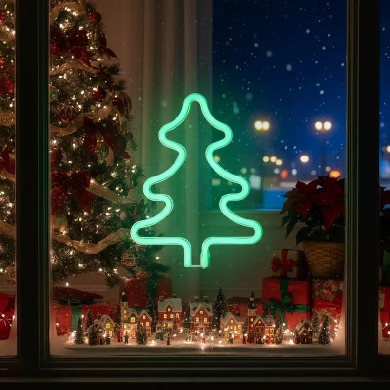 Bożonarodzeniowa Dekoracja Świetlna LED - Neon Choinka 23 cm