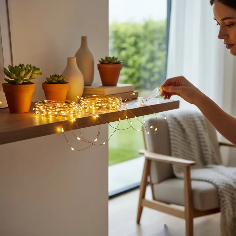 Lampki LED Drucik 10 Metrów 100 LED Na Baterie Mikro Światełka Ciepłe - Białe
