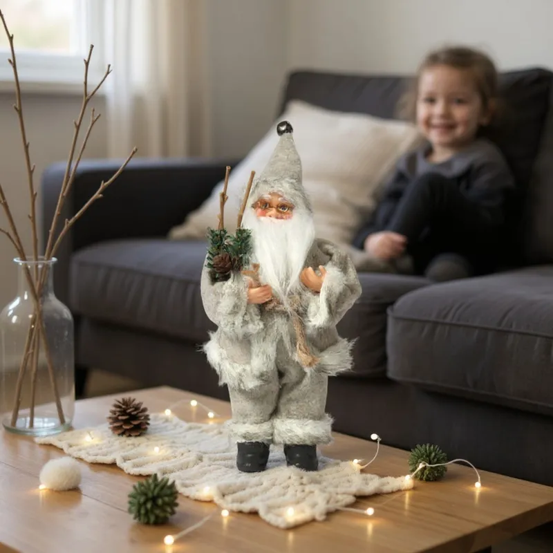 ŚWIĘTY MIKOŁAJ Świąteczny FIGURKA Skandynawski DEKORACJA Ozdoba 24 cm - Szary