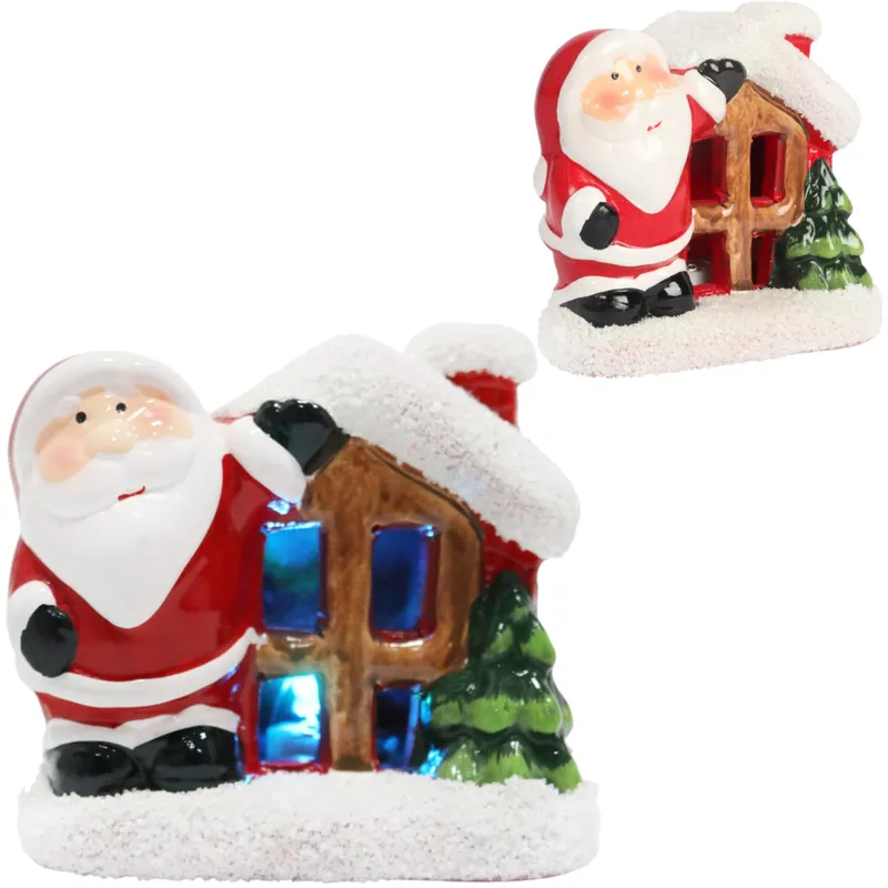 Ozdoba Świąteczna Ceramiczny Domek Z Mikołajem LED 9 cm