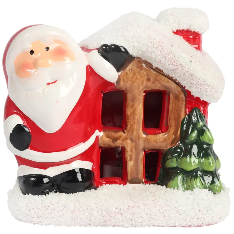 Ozdoba Świąteczna Ceramiczny Domek Z Mikołajem LED 9 cm