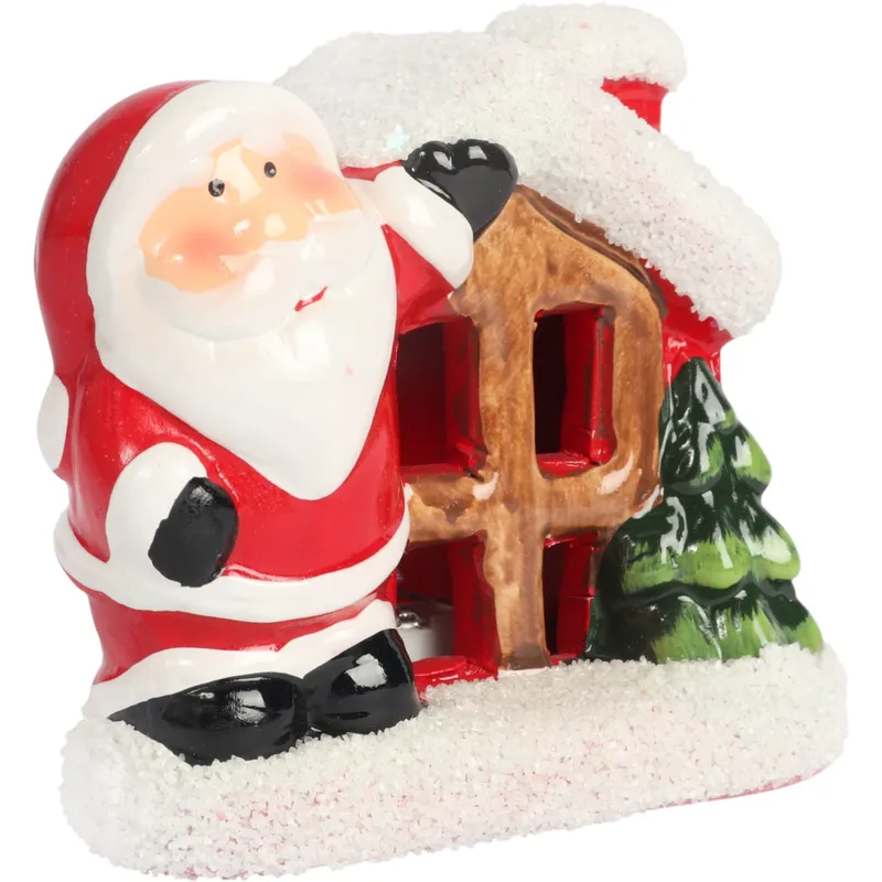 Ozdoba Świąteczna Ceramiczny Domek Z Mikołajem LED 9 cm