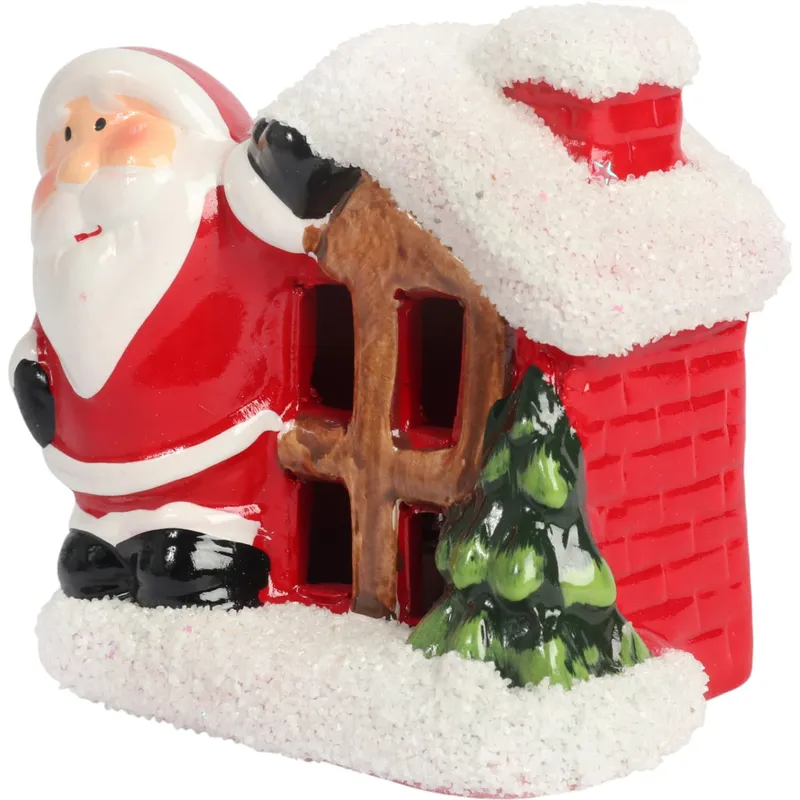Ozdoba Świąteczna Ceramiczny Domek Z Mikołajem LED 9 cm