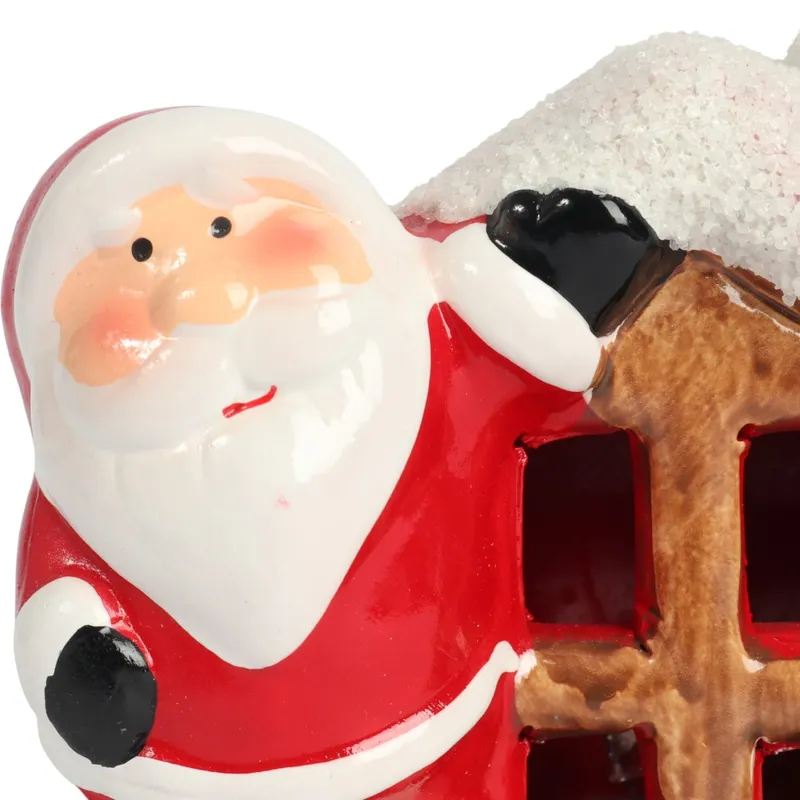Ozdoba Świąteczna Ceramiczny Domek Z Mikołajem LED 9 cm