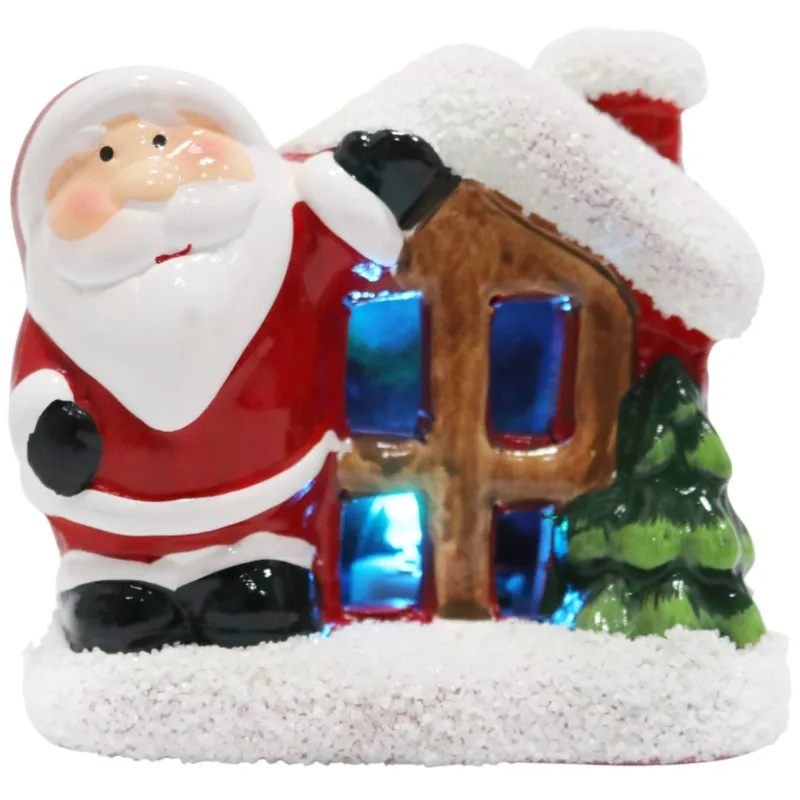 Ozdoba Świąteczna Ceramiczny Domek Z Mikołajem LED 9 cm