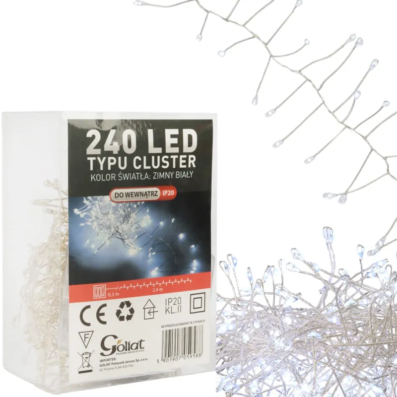 Lampki 240 LED 2,4 Metra CLUSTER RYŻ ZIMNY Na BATERIE - BIAŁY