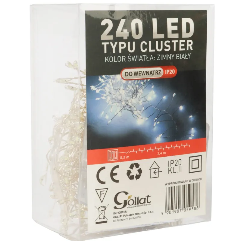 Lampki 240 LED 2,4 Metra CLUSTER RYŻ ZIMNY Na BATERIE - BIAŁY