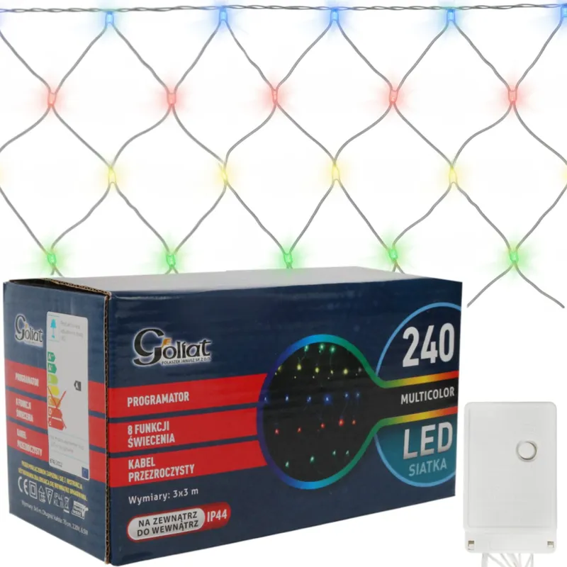 Siatka LED 3x3 m 240 LED Multikolor Lampki Choinkowe Zewnętrzna
