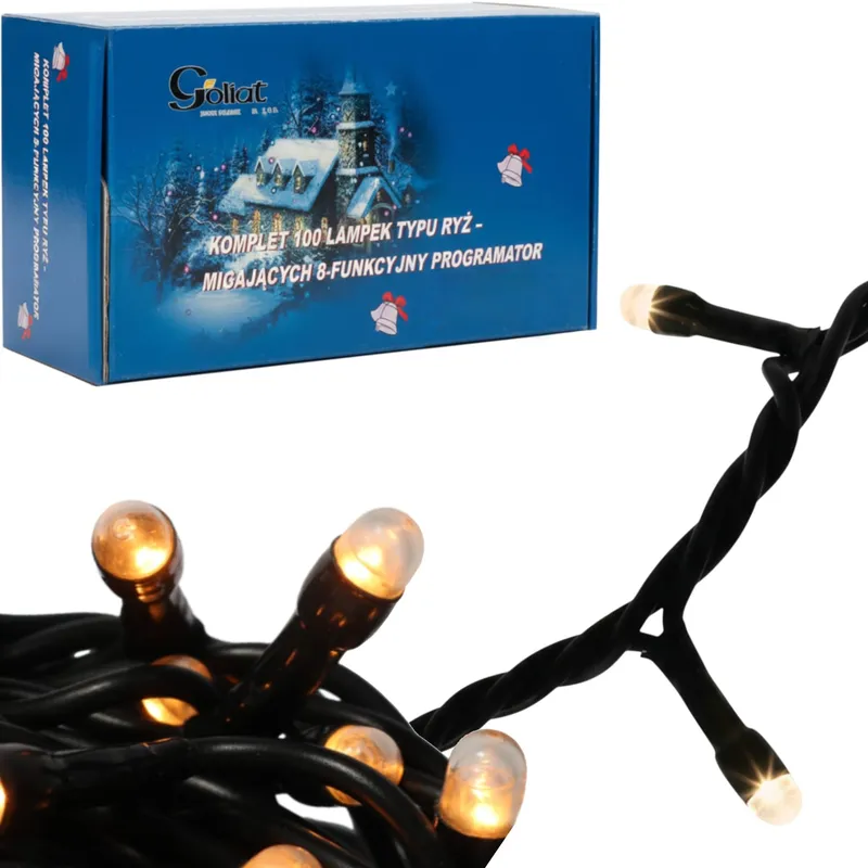 Lampki Choinkowe 100 LED Typu Ryź Z Programatorem Ciepłe - Białe