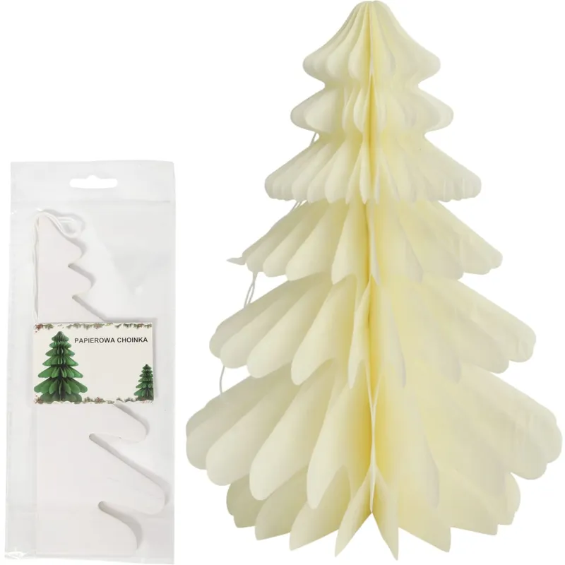 Zawieszka Choinka Papierowa Rozkładana Origami Dekoracja Świąteczna 3D - Kremowa