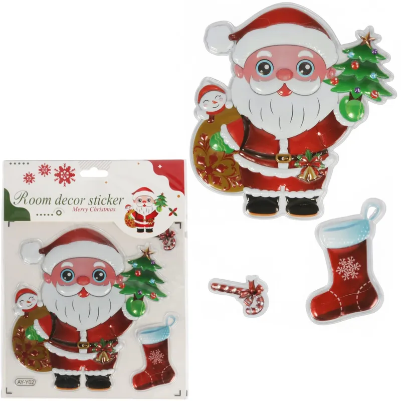 Naklejki Świąteczne Na Okno 3D Dekoracja Ozdoba Mikołaj Z Choinką