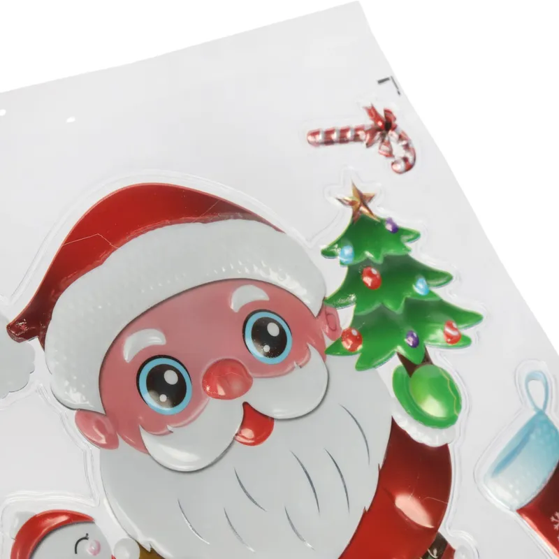 Naklejki Świąteczne Na Okno 3D Dekoracja Ozdoba Mikołaj Z Choinką
