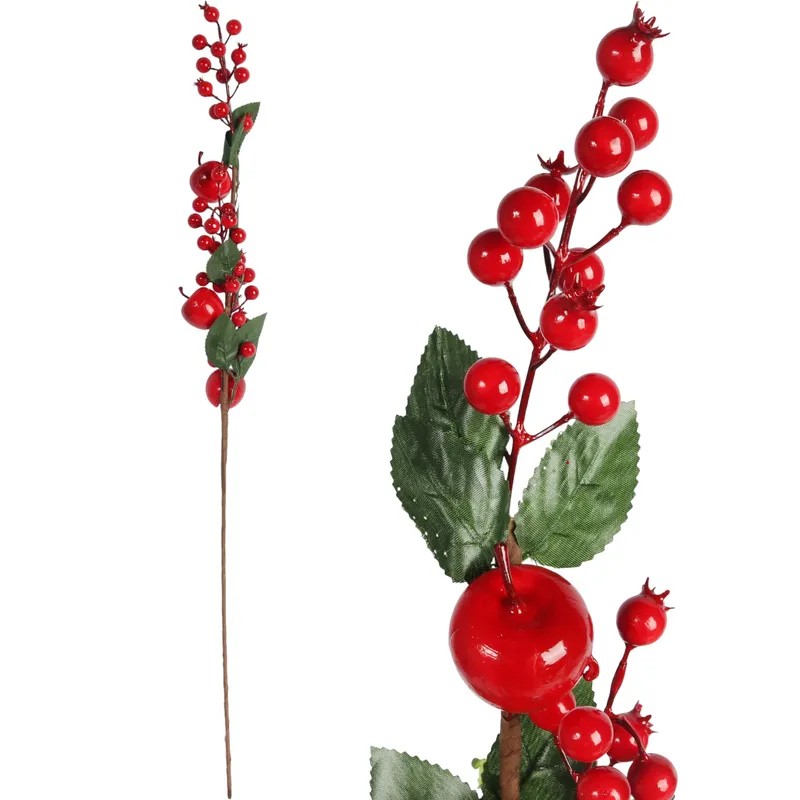 Gałązka Jarzębiny Z Jabłkami I Liśćmi 72 cm - Czerwona
