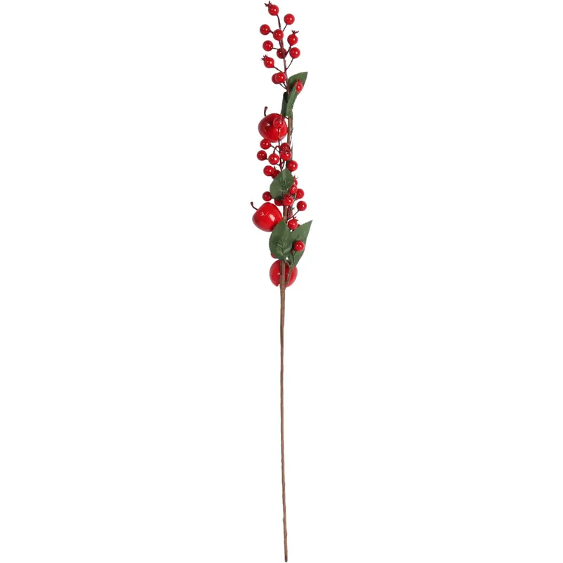 Gałązka Jarzębiny Z Jabłkami I Liśćmi 72 cm - Czerwona